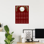 Holly Gold Foliage Burgundy Wedding Seding Chart Poster (Thuiskantoor)
