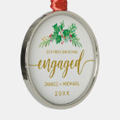 Holly Gold Script, Waterverf voor kerstmis Metalen Ornament (Rechts)