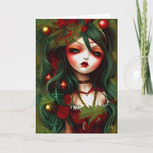 Holly Gothic Illustratie Kerstmis Kaart (Voorkant)