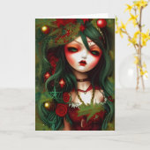 Holly Gothic Illustratie Kerstmis Kaart (Gele Bloem)