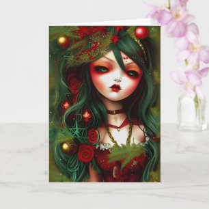 Holly Gothische Illustratie Kerstmis Kaart