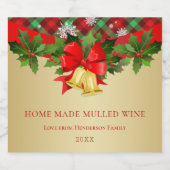 Holly, gouden klokken en sneeuwvlokken, kerstwijn sparkling wijnetiket (Enkel label)