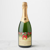 Holly, gouden klokken en sneeuwvlokken, kerstwijn sparkling wijnetiket (Voorkant)