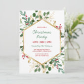 Holly Green and Gold Christmas Party Kaart (Staand voorkant)