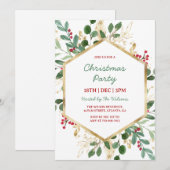 Holly Green and Gold Christmas Party Kaart (Voorkant / Achterkant)