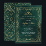 Holly Green Gold Princess Tiara Sweet 16 Birthday Kaart<br><div class="desc">Elegant Vintage Kerstmis Holly Mistletoe Green Gold Princess Tiara Sweet 16 Birthday Uitnodiging</div>