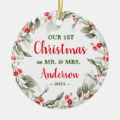 Holly Greenery | Kerstkeramische sieraden Keramisch Ornament (Voorkant)