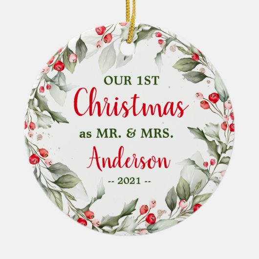 Holly Greenery | Kerstkeramische sieraden Keramisch Ornament (Voorkant)