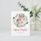 Holly Greenery Krans Cirkel Foto Vrolijk Kerstfees Feestdagenkaart (Staand voorkant)