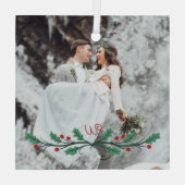 Holly Haf Wreath Monogram Winter Wedding Photo Glas Ornament (Achterkant)