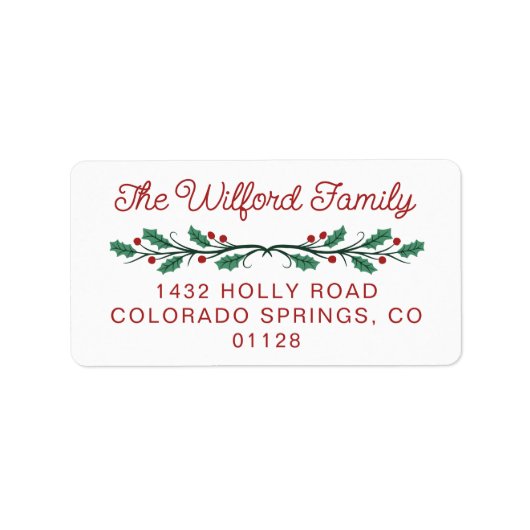 Holly Half Wreath Christmas Return Address Etiket (Voorkant)
