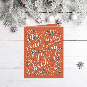 Holly Hand Lettered We wensen je een vrolijk kerst Feestdagen Kaart