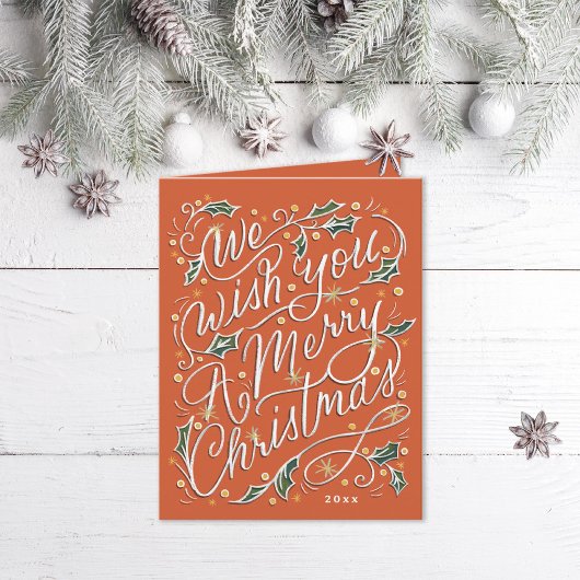 Holly Hand Lettered We wensen je een vrolijk kerst Feestdagen Kaart