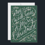 Holly Hand Lettered We wensen je een vrolijk kerst Feestdagenkaart<br><div class="desc">Aanpassen met jouw naam,  jaar,  achtergrondkleur. Origineel lettertype van Becky Nimoy. Voeg een foto op de achterkant of een bericht toe.</div>