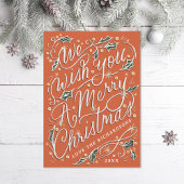 Holly Hand Lettered We wensen je een vrolijk kerst Feestdagenkaart