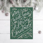 Holly Hand Lettered We wensen je een vrolijk kerst Feestdagenkaart<br><div class="desc">Aanpassen met jouw naam,  jaar,  achtergrondkleur. Origineel lettertype van Becky Nimoy. Voeg een foto op de achterkant of een bericht toe.</div>