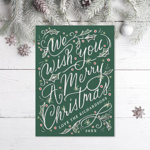 Holly Hand Lettered We wensen je een vrolijk kerst Feestdagenkaart