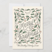 Holly Handgeschilderd Merry Christmas Holiday Kaar Feestdagenkaart (Voorkant)