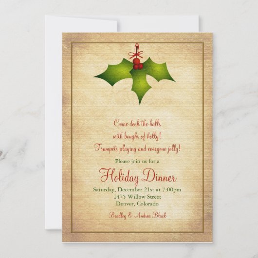 Holly Holiday Dinner Party Uitnodiging (Voorkant)
