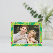 Holly Holiday Green & Pink Photo Briefkaart (Staand voorkant)