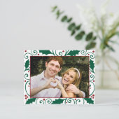 Holly Holiday Groen & Rood op Witte Foto Briefkaar Feestdagenkaart (Staand voorkant)