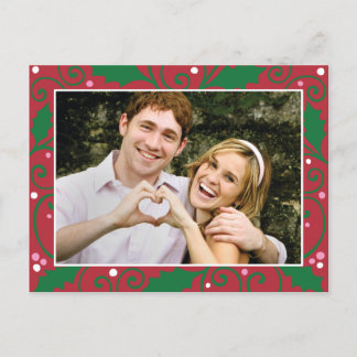 Holly Holiday Red and Green Photo Postcard Feestdagenkaart