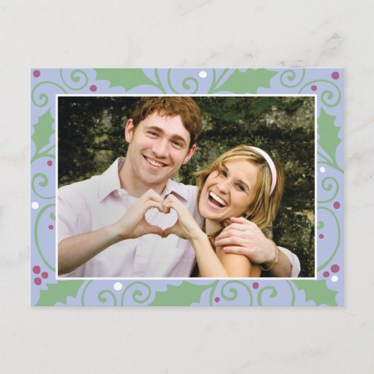 Holly Holiday Winter Blauw Foto Briefkaart (Voorkant)