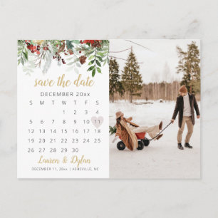 HOLLY Holiday Winter Photo Save the Date Briefkaar Briefkaart
