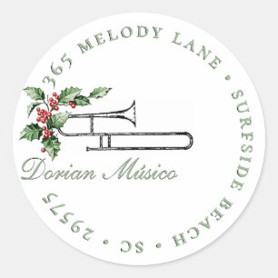 Holly Horn Music Holiday kerstgroen adres Ronde Sticker