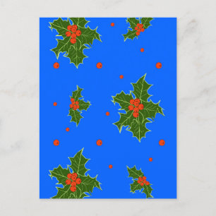 Holly (Ilex) kerstmaan op blauwe achtergrond Briefkaart
