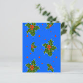 Holly (Ilex) kerstmaan op blauwe achtergrond Briefkaart (Staand voorkant)