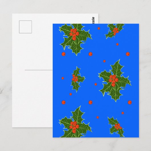 Holly (Ilex) kerstmaan op blauwe achtergrond Briefkaart (Voorkant / Achterkant)
