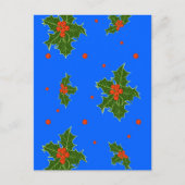 Holly (Ilex) kerstmaan op blauwe achtergrond Briefkaart (Voorkant)