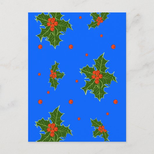 Holly (Ilex) kerstmaan op blauwe achtergrond Briefkaart (Voorkant)