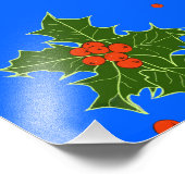 Holly (Ilex) kerstmaan op blauwe achtergrond Foto Afdruk (Hoek)