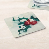 Holly in de sneeuw kartonnen onderzetters (Schuin)