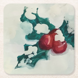 Holly in de sneeuw kartonnen onderzetters