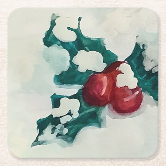 Holly in de sneeuw kartonnen onderzetters (Voorkant)