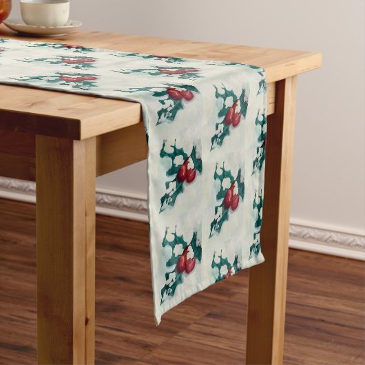 Holly in de sneeuw korte tafelloper (Voorbeeld)