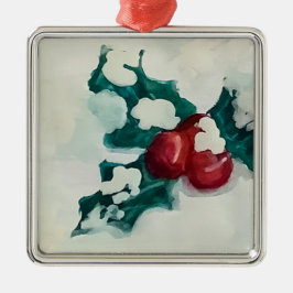 Holly in de sneeuw metalen ornament