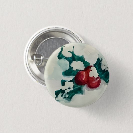 Holly in de sneeuw ronde button 3,2 cm (Voorkant /achterkant)