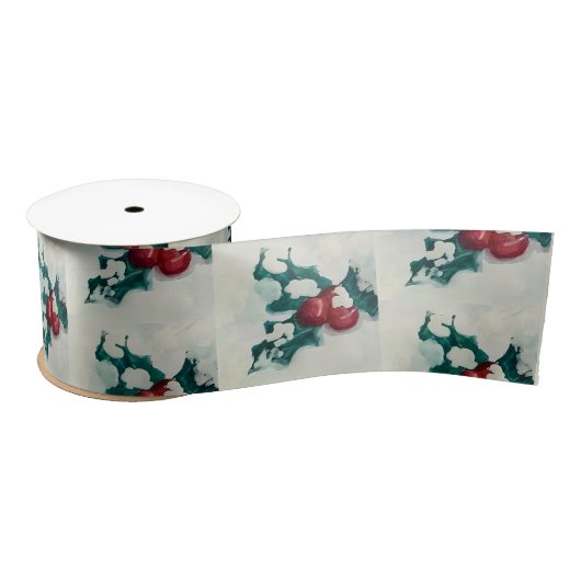 Holly in de sneeuw satijnen lint (Spoel)