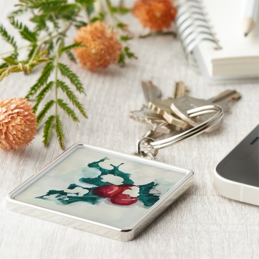 Holly in de sneeuw sleutelhanger (Zijkant)