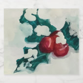 Holly in de sneeuw sparkling wijnetiket (Enkel label)