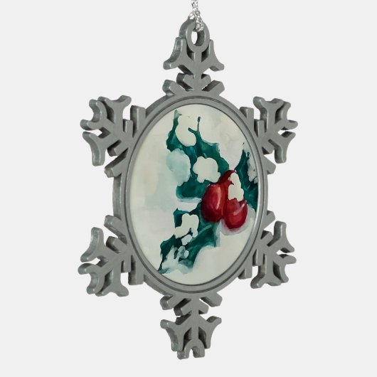 Holly in de sneeuw tin sneeuwvlok ornament (Links)