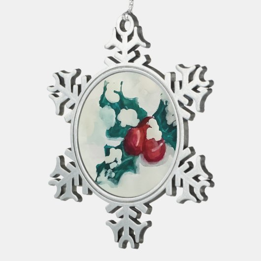 Holly in de sneeuw tin sneeuwvlok ornament (Rechts)