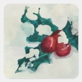 Holly in de sneeuw vierkante sticker (Voorkant)