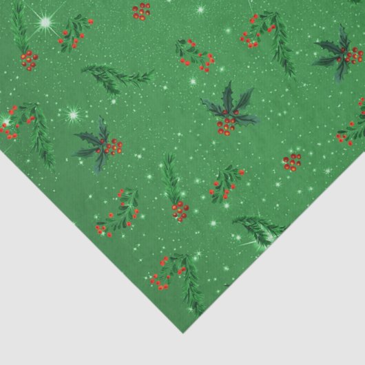 Holly in Pine Green Christmas Pattern Tissuepapier (Detail)