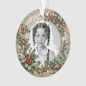Holly ingelijst aangepaste kerstfoto rond acryl ornament (voorkant)