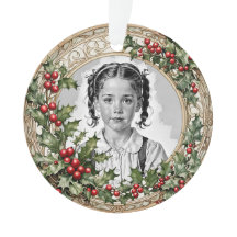 Holly ingelijst aangepaste kerstfoto rond acryl